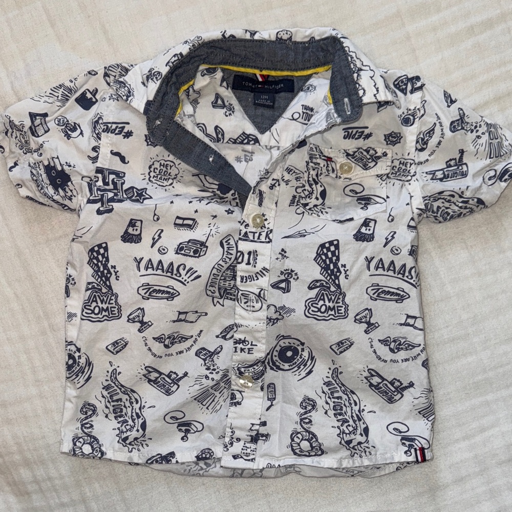Tommy Hilfiger Baby Button Down Shirt with doodle print